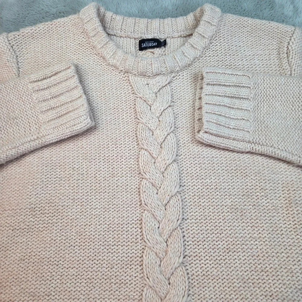 Kate Spade Saturday Wool Alpaca Sweater Womens Large Pink Cable Knit Boxy Chunky